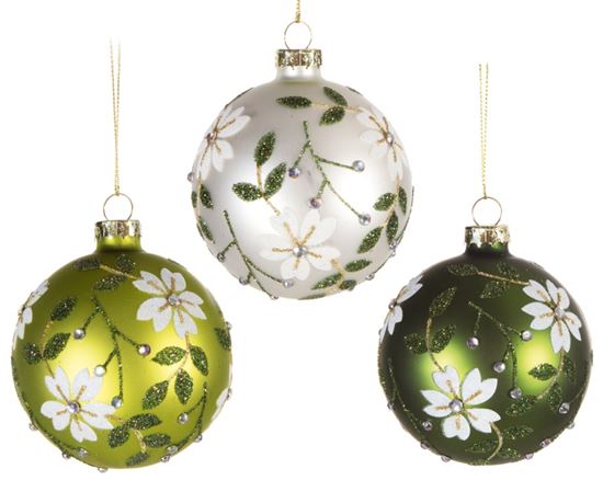 Premier-Glass-Painted-Flower-Ball-White-Green