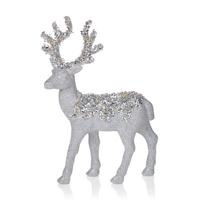 Premier-Silver-Glitter-Reindeer-Ornament