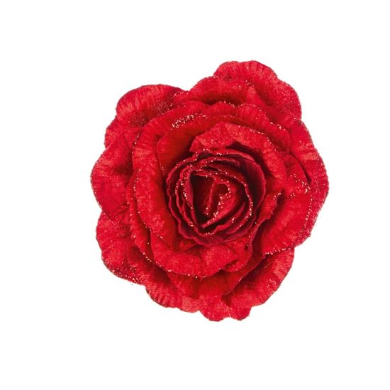 Premier-Red-Velvet-Glitter-Rose-On-Clip