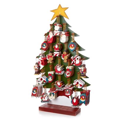 Premier-Assorted-Tree-Trim-On-Wooden-Display-Unit