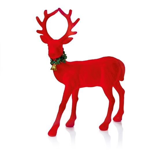 Premier-Red-Standing-Flock-Reindeer-Table-Piece