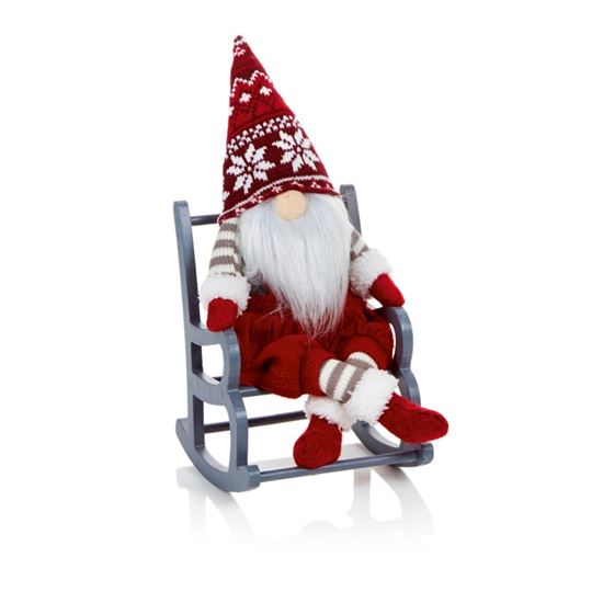 Premier-Red-Gnome-On-Grey-Rocking-Chair