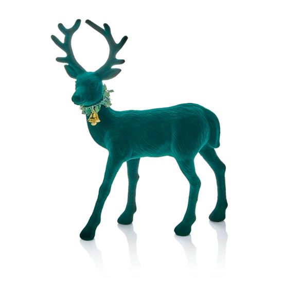 Premier-Green-Standing-Flock-Reindeer-Table-Piece