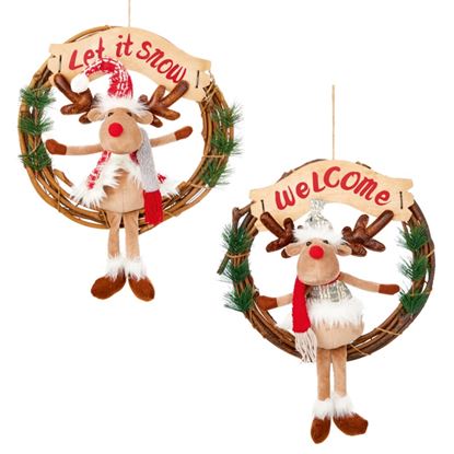 Premier-Plush-Reindeer-In-Wooden-Wreath