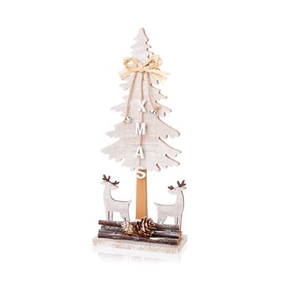 Premier-Wood-Tree-With-Reindeer-Table-Decoration