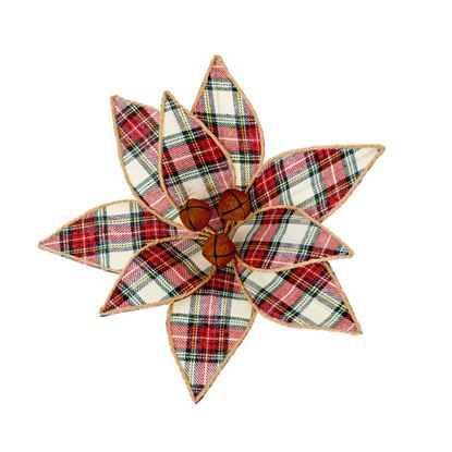 Premier-Red-Tartan-Poinsettia-With-Clip