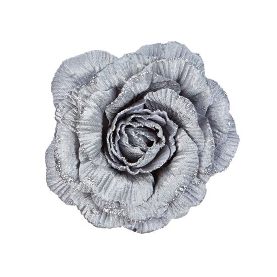 Premier-Silver-Velvet-Glitter-Rose-On-Clip