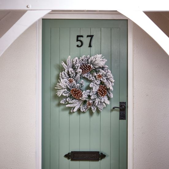 Premier-Flocked-PE-Wreath-With-Cones