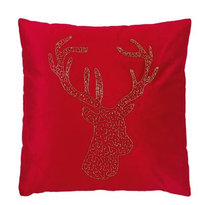 Premier-Red-Velvet--Reindeer-Cushion