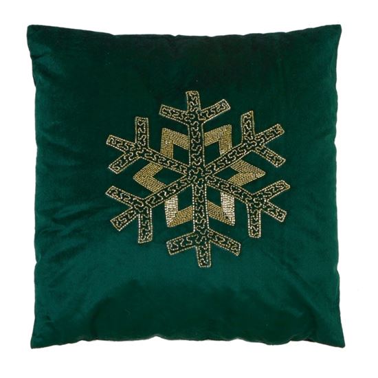 Premier-Green-Velvet--Snowflake-Cushion