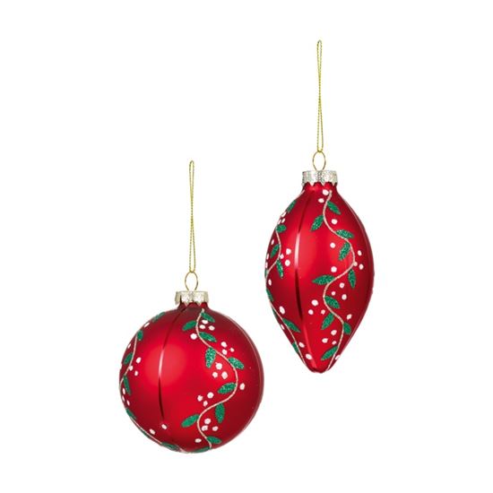 Premier-Matt-Red-Glass-Bauble-With-Green-Leaf-Design