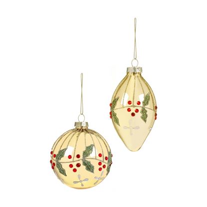 Premier-Shiny-Gold--Glass-Bauble-With-Holly--Ivy-Glittr