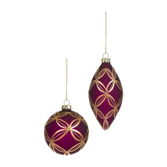 Premier-Matt-Plum-Glass-Bauble-With-Gold-Design