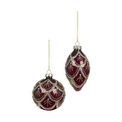 Premier-Shiny-Plum-Scallop-Glass-Bauble--With-Glitter