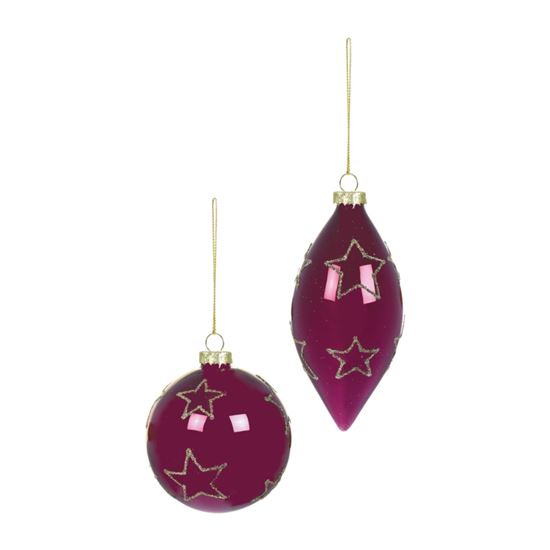 Premier-Shiny-Plum-Glass-Bauble-With-Stars