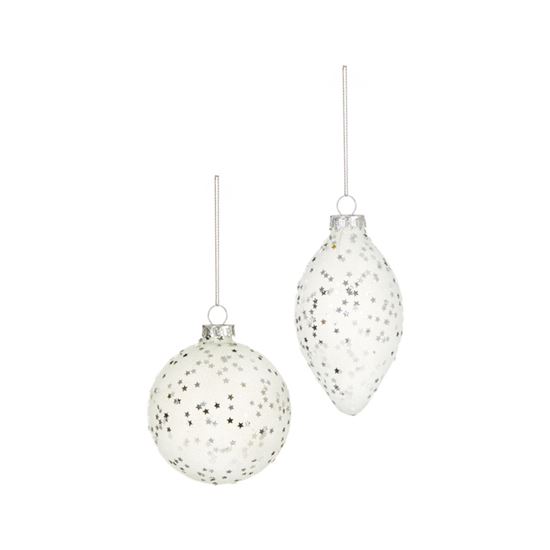 Premier-White-Frosted-Glass-Bauble-With-Silver-Star-Sequins