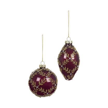 Premier-Shiny-Opal-Plum-Glass-Bauble--With-Gold-Branch