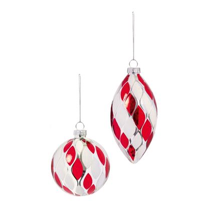 Premier-Red-White-Shiny-Glass-Bauble-With-Silver-Decoration