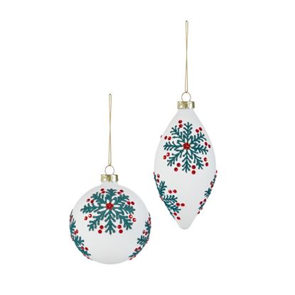 Premier-White-With-Green-Mistletoe-Snowflake-Glass-Bauble