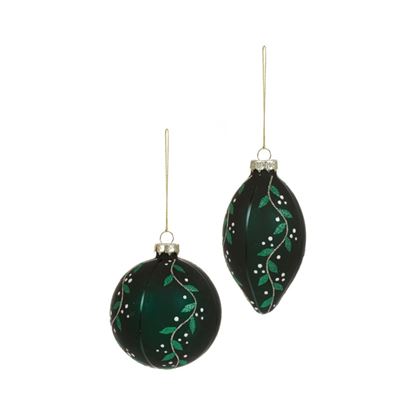 Premier-Matt-Green-Glass-Bauble-With-Green-Leaf-Design