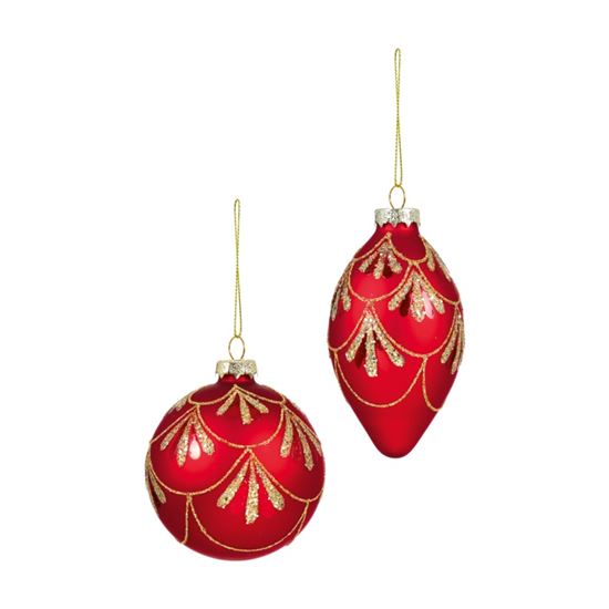 Premier-Matt-Red-Glass-Bauble-With-Gold-Glitter-Design