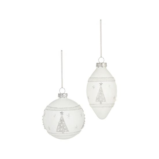 Premier-Matt-White-Glass-Bauble-With-Silver-Glitter-Tree