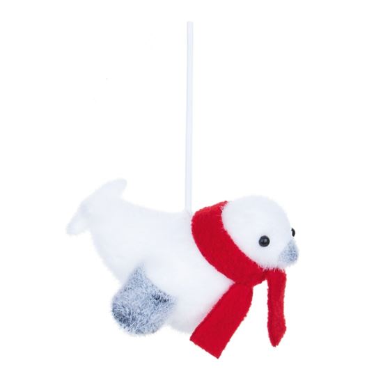 Premier-White-Flock-Seal-Hanging-Decoration