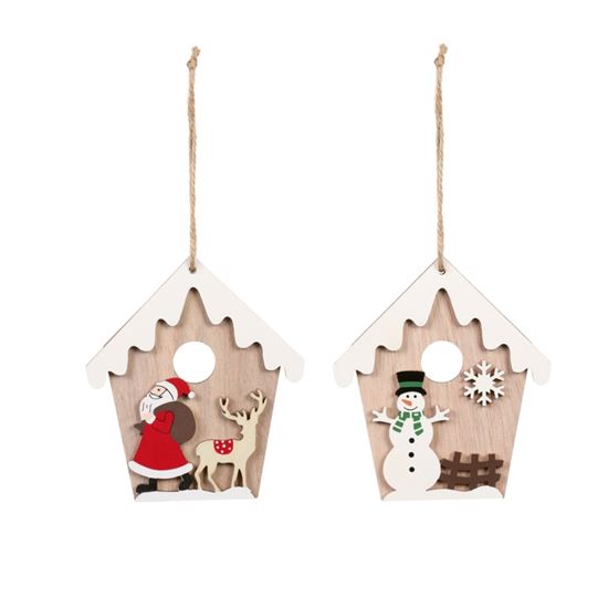 Premier-Wood-House-With-Christmas-Character--Hanging-Decoration