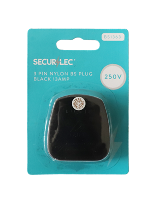 Securlec-3-Pin-Nylon-Plug-Fused-Black