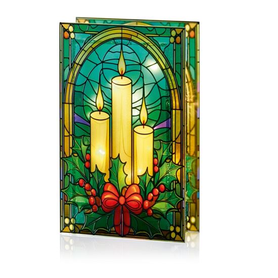 Premier-Battery-Operated-Lit-Candles--Holly-Glass-Table-Top-50-Warm-White-LEDs
