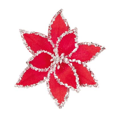 Premier-Red--Silver-Beaded-Poinsettia-Clip-On