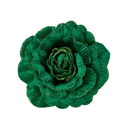 Premier-Dark-Green-Velvet-Glitter-Rose-Clip-On