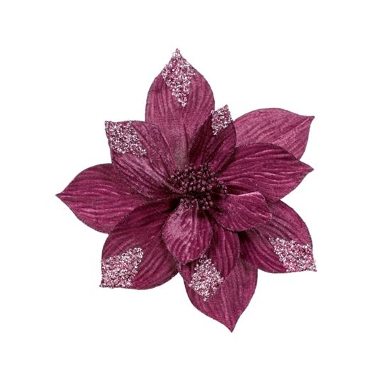 Premier-Plum-Velvet-Poinsettia-With-Gold-Sequins-Clip-On