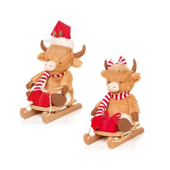 Premier-Plush-Highland-Cow-On-Sled-Boy-or-Girl
