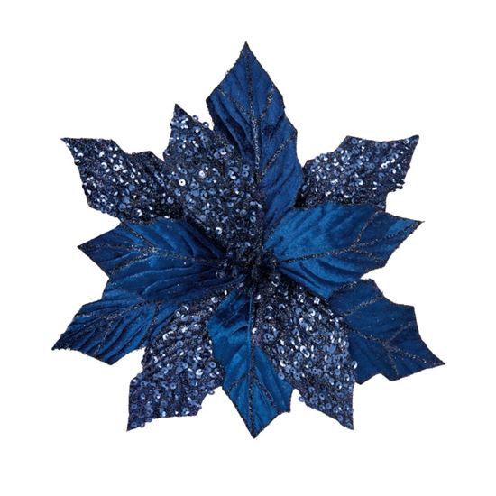 Premier-Blue-Poinsettia-With-Glitter-Clip-On