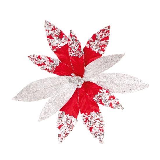 Premier-Red-Glitter--Silver-Sequin-Poinsettia-Clip-On