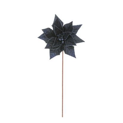 Premier-Dark-Blue-Velvet-Poinsettia-With-Berries-Stem