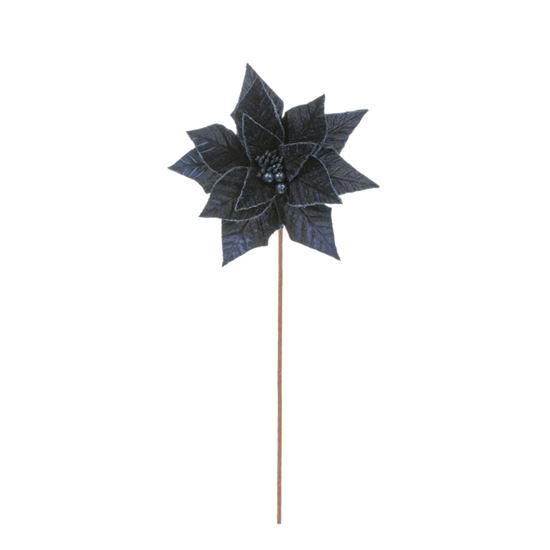 Premier-Dark-Blue-Velvet-Poinsettia-With-Berries-Stem