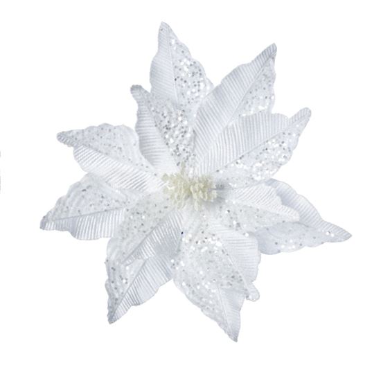 Premier-White-Sparkle-Poinsettia-Flower-Clip-On