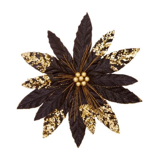 Premier-Black-Poinsettia-With-Gold-Glitter-Clip-On