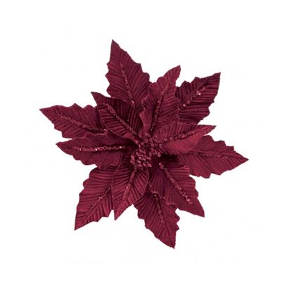 Premier-Burgndy-Velvet-Poinsettia-With-Glitter-Clip-On