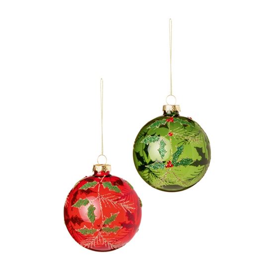 Premier-Holly-Leaves-Glass-Bauble-Green-or-Red