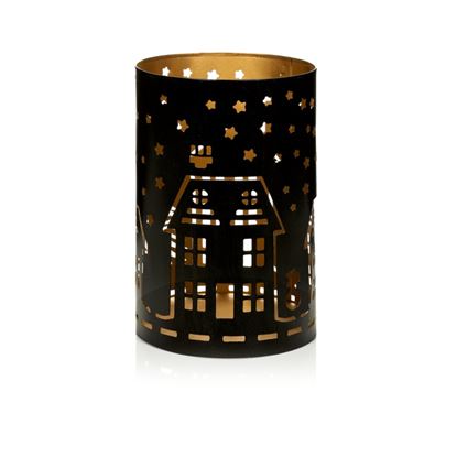 Premier-Black--Gold-House-Scene-Tea-Light-Holder