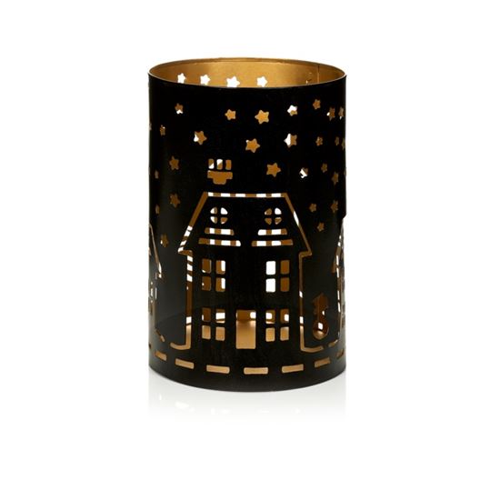 Premier-Black--Gold-House-Scene-Tea-Light-Holder