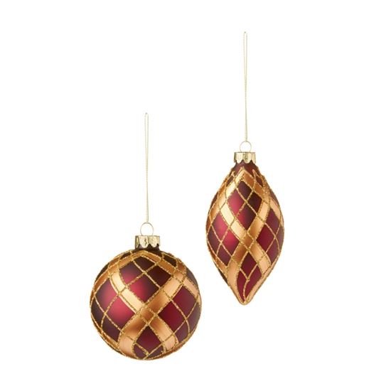 Premier-Matt-Red-Plaid-Glass-Ball---Drop
