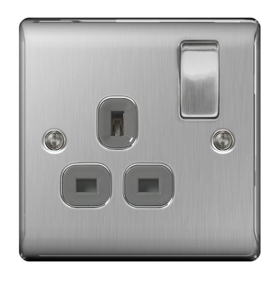 nexus-brushed-steel-switched-socket-13a-black-inset