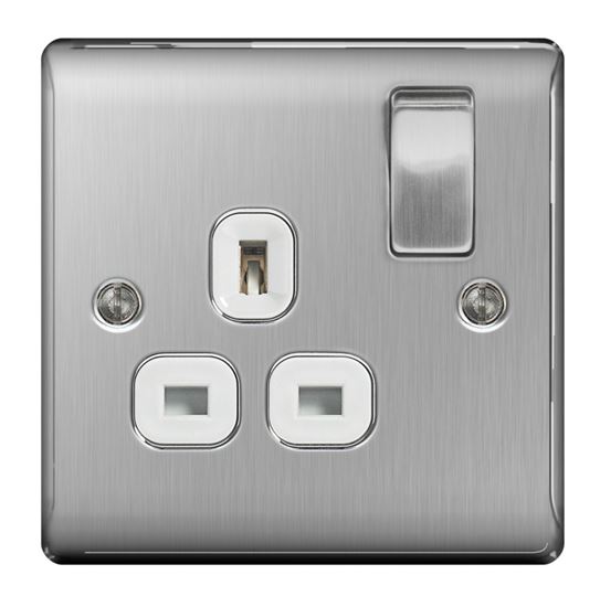 nexus-brushed-steel-switched-socket-13a-white-inset