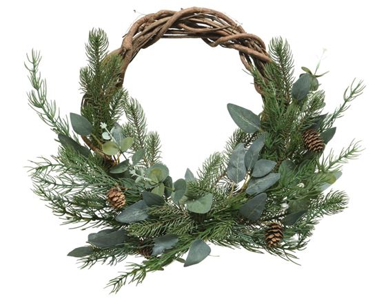 kaemingk-decorative-wreath-leaves-pinecones-green