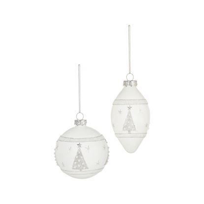 premier-matt-white-glass-bauble-with-silver-glitter-tree