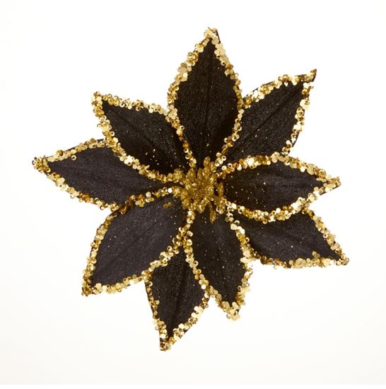premier-black-poinsettia-with-gold-beading--sequins-clip-on